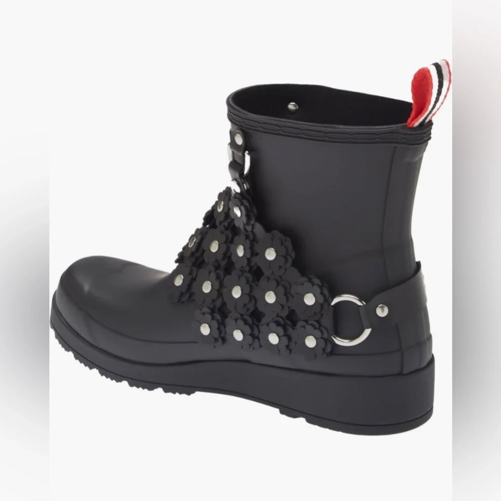 NIB $550 Noir Kei Ninomiya x Hunter Chain Embellished Rubber Ankle Rain Boot, 5M